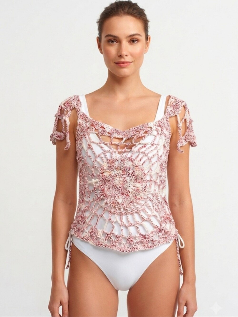 Handmade Crochet Open Work Top One Of A Kind Shaded Crimson 100% Cotton Versatil